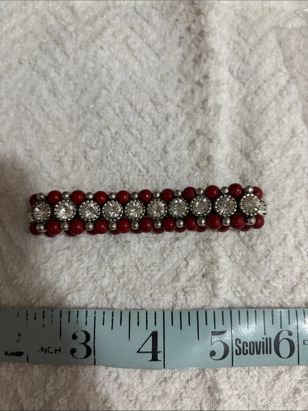 Red Beaded Rhinestone Stretch Bracelet